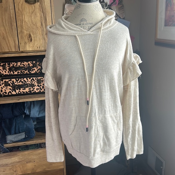 White Ruffle Sleeve Studded Hoodie main image 0